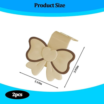 2PCS Car Seat Headrest Hook, Cute Bow Vehicle Backseat Storage Hanger Purse Handbag Organizer, Automotive Interior Seat Back Hook Holder for Umbrella Hat Bag, Universal for Vehicles (Beige) - Image 2