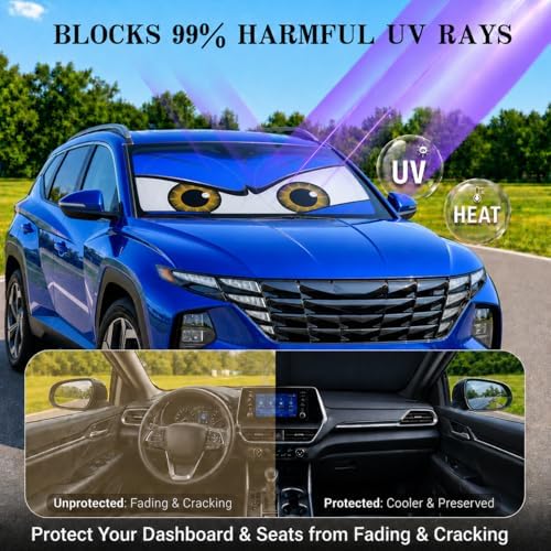 Car Windshield Sun Shade, Universal Fit Midsized Sedan SUV, Monster Blue - Image 3