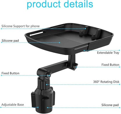 Cup Holder Tray Table, Expander Car Drink Food Tray for Eating, 360º Rotating Adjustable Stretchable Non-Slip Car Cup Holder Trays, Cars Interior Organizer Accessories(Black,Size:8inch) - Image 4