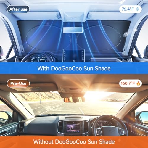 [Upgrade] DooGooCoo Windshield Sun Shade - Truck & Large SUV, Sunshade for Car Windshield [100% Sunlight & UV Block] Car Sun Shade Windshield & Keep Car Cooler Front Windshield Shade (69x35 in) - Image 2