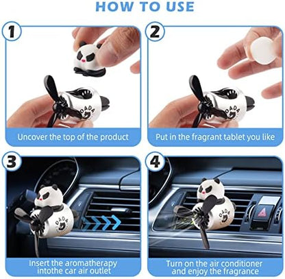 Car Air Freshener Cute Cartoon Panda Bear Pilot Car Diffuser Rotating Propeller Automotive Air Outlet Fan Creative Car Perfume Decoration Cool Car Accessories - Image 6