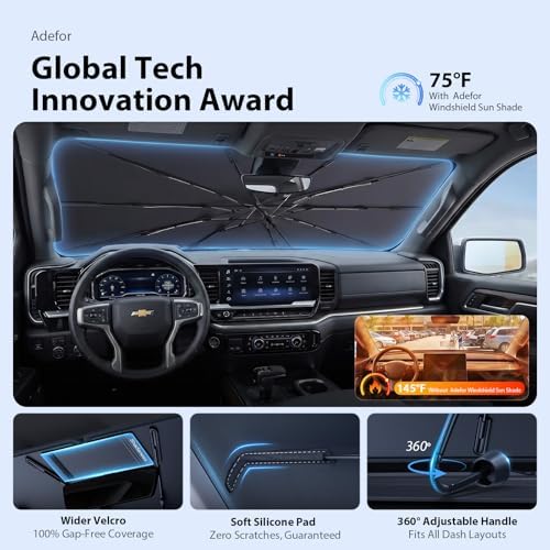 2026 Upgraded Windshield Sun Shade Umbrella for Ram 1500 [Precision Custom Fit, Superior UV & Heat Block] Cooling Tech Fabric, Durable Foldable with Storage Bag, Fits 2011-2025 - Image 5