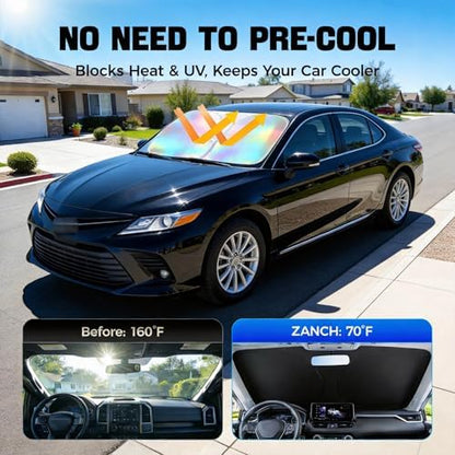 Windshield Sun Shade for Toyota Camry - Original Design, Telescopic Design for All Sedan Models, Reflective Laser Coating, 99% UV Protection, Foldable - Image 3