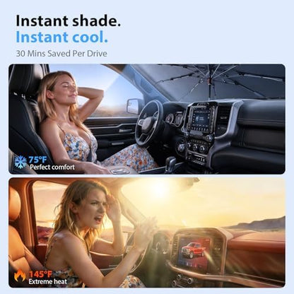 2026 Upgraded Windshield Sun Shade Umbrella for Ram 1500 [Precision Custom Fit, Superior UV & Heat Block] Cooling Tech Fabric, Durable Foldable with Storage Bag, Fits 2011-2025 - Image 3