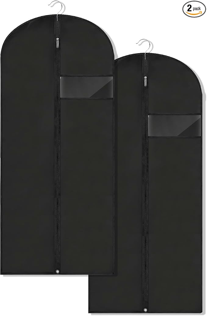 Garment Bags for Hanging Clothes, 45'' Suit Bag Cover for Storage and Travel, Dress Bags for Gowns Long, 2 Pack (Black) by LXLOVESMEggRings