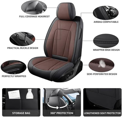 Car Seat Covers Full Set Custom Fit For Kia Forte 2010-2026 ,Black&Brown | Premium Faux Leather, Waterproof, Anti-Slip, Airbag Compatible, Breathable, Car Seat Protectors, 2 Rows 5 Seats - Image 2