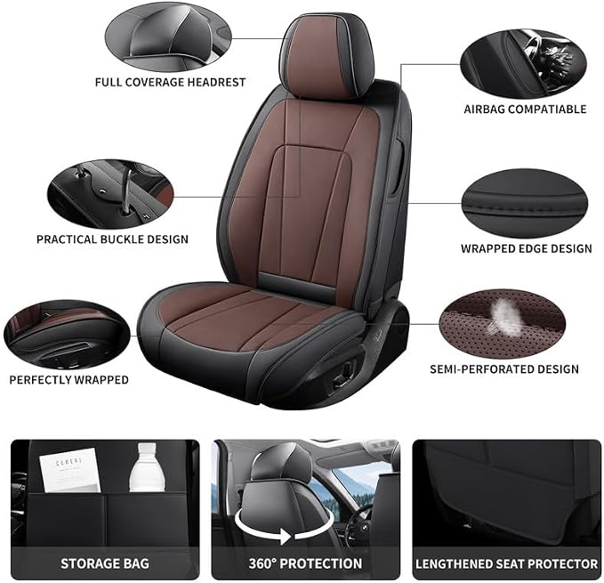 Front Seat Covers Custom Fit For Hyundai Ioniq 6 2023-2026 ,BlackBrown | Luxury Faux Leather, Waterproof, Anti-Slip, Airbag Compatible, Breathable, Car Seat Protectors, 1 Row 2 Seats - Image 2