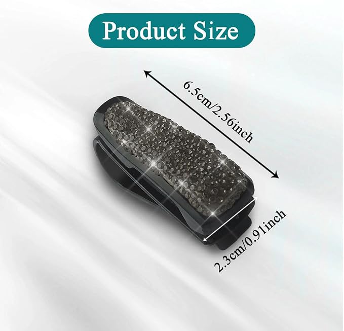 2PCS Glasses Holders for Car Sun Visor, Fashion Bling Crystal Rhinestones Car Eyeglasses Sunglasses Hanger Mount with Ticket Card Clip, Universal Vehicle Visor Accessories for Women Men (Gray) - Image 2