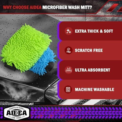 AIDEA Car Wash Mitt Microfiber, 2PK, Car Wash Brush, 8''X12'' - Image 3