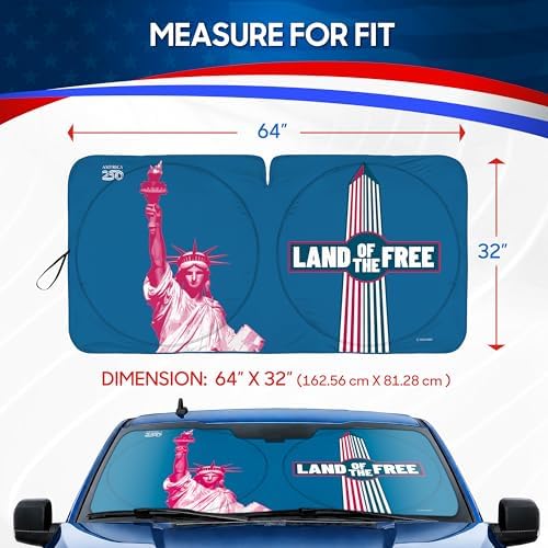 BDK Statue of Liberty Washington Monument Windshield Sun Shade America 250 Pop Up Patriotic Car Sunshade Split Design UV Protection Heat Blocker Foldable Cover Truck SUV 4th of July Memorial Day - Image 3