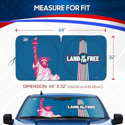 BDK Statue of Liberty Washington Monument Windshield Sun Shade America 250 Pop Up Patriotic Car Sunshade Split Design UV Protection Heat Blocker Foldable Cover Truck SUV 4th of July Memorial Day - Image 3