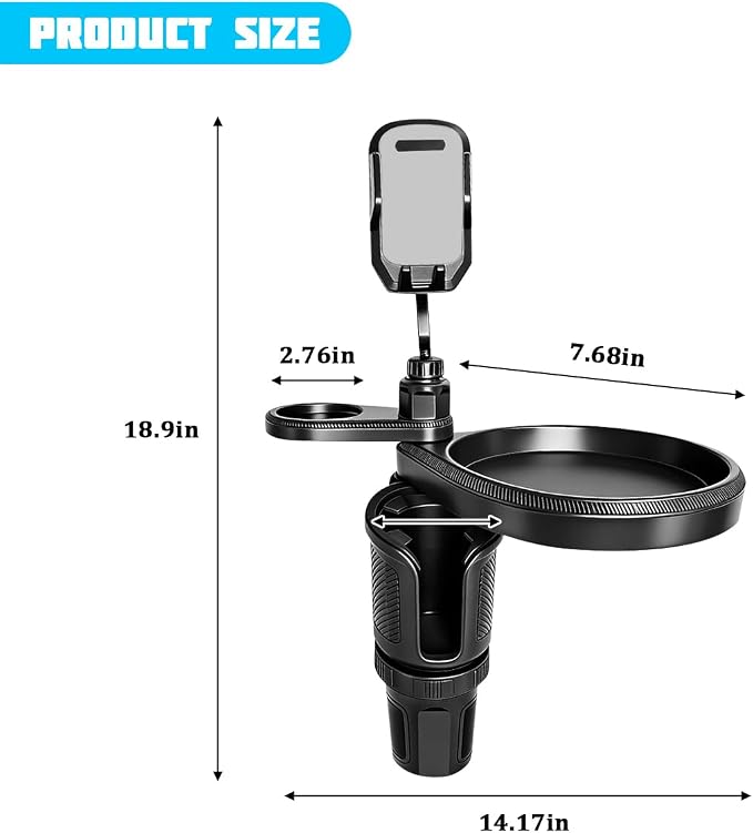 Car Cup Holder Tray, 4-in-1 Vehicle Drink Holder Expander Adapter with Phone Holder & Food Tray Table, Auto Center Console Cupholder Eating Table Organizer for Road Trip, Universal Fit (Gray) - Image 2