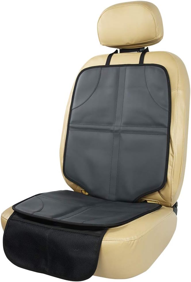 Viaviat Leather Car Seat Protector for Booster Durable Waterproof Protector Mat Large Auto Seat Cover with Storage Pocket for Child Toddler Safety Seat Baby Basket (Black) by Viaviat