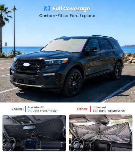Zanch 2026 Upgraded Windshield Sun Shade Umbrella: Custom Fit for Ford Explorer 2020-2026 Front Window Sunshade, Block UV Rays & Keep Car Cool, 1:1 Scan for Explorer 2015-2025, No Gaps & No Scratches. - Image 2