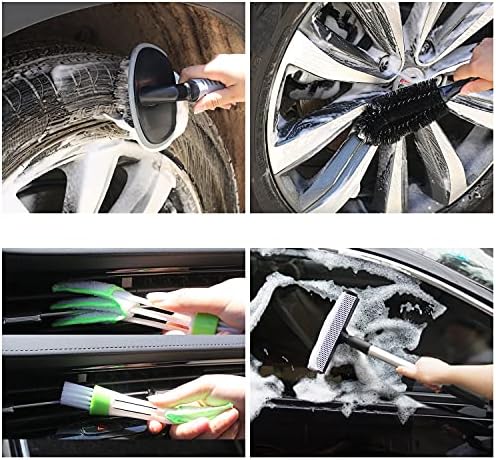 22Pcs Car Wash Cleaning Tools Kit Car Detailing Set with Canvas Bag Pink Collapsible Bucket Wash Mitt Sponge Towels Tire Brush Window Scraper Duster Complete Interior Car Care Kit - Image 5