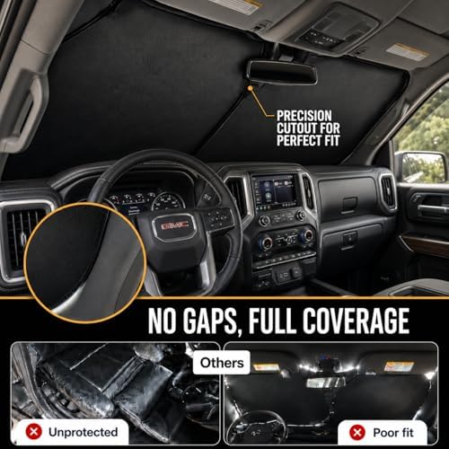 Custom Windshield Sun Shade for GMC Sierra 1500/2500/3500 2019-2026, 100% Sun Blockage & Heat Insulation, Custom Fit Front Window Shade, Instant Cooling, Zanch Foldable Truck Accessories - Image 3