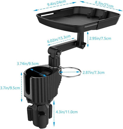 4-in-1 Car Cup Holder Expander Tray,Detachable Car Food Tray Retractable with Dual Cup Holder, Phone Holder, 360°Rotation Adjustable Base, Road Trip Essentials Car Accessories (A01) - Image 4