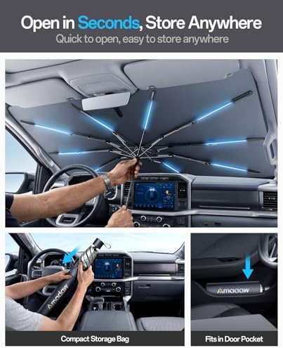 Windshield Sun Shade for Nissan Kicks 2018–2026, Foldable Umbrella Sunshade with 100% UV Block, Multi-Layer Heat Insulation, Reinforced 10-Rib Frame, Keeps Car Cooler, Summer Car Accessory - Image 5