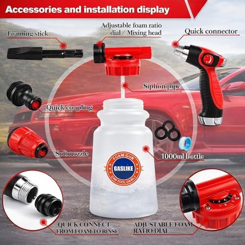 56Pcs Car Wash Cleaning Kit with Foam Gun, Car Wash Brush with Long Handle, Car Detailing Kit, Car Wheel Brush for Car Cleaning Supplies, Adjustable Hose Wash Sprayer-Quick Connector to Any Hose - Image 2