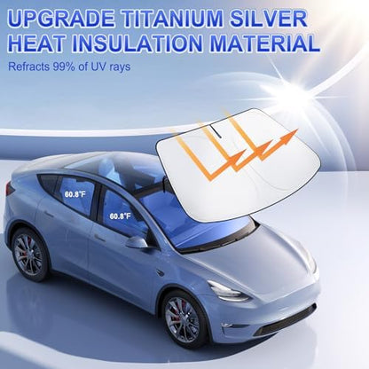 SINGARO Car Windshield Sun Shade, Foldable Reflective Sun Shade for Car Windshield, Compatible with Tesla Model Y Model 3 2016~2025 - Image 6