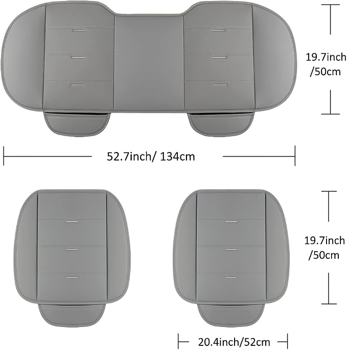 West Llama Bottom Seat Covers, Include 1 Pair Front Seat Protector and 1 Rear Seat Cover, Universal PU Leather Seat Covers for 90% Cars (Gray) - Image 7