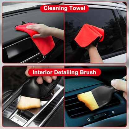 Windshield Cleaner Tool, 17Pcs Red Car Interior Cleaning Kit, Car Detailing Kit Interior Cleaner, Car Detailing Brushes, Car Cleaning Gel, Inside Cleaning Supplies Accessories for Women Girls - Image 6
