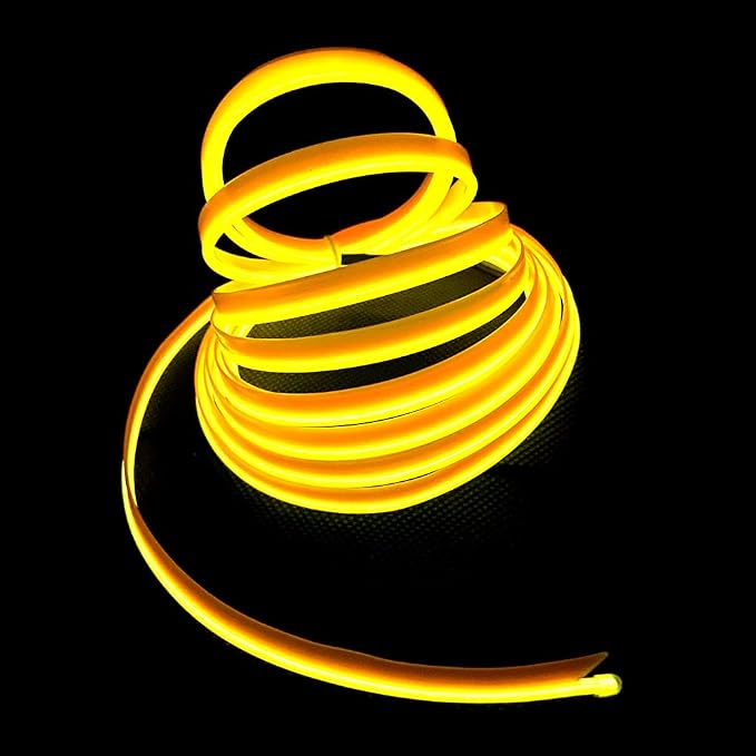El Wire Yellow Interior Car LED Strip Lights, 5M Neon Wire USB 5V with Fuse Protection for Automotive Interior Decoration, with 6mm Sewing Edge - Image 3