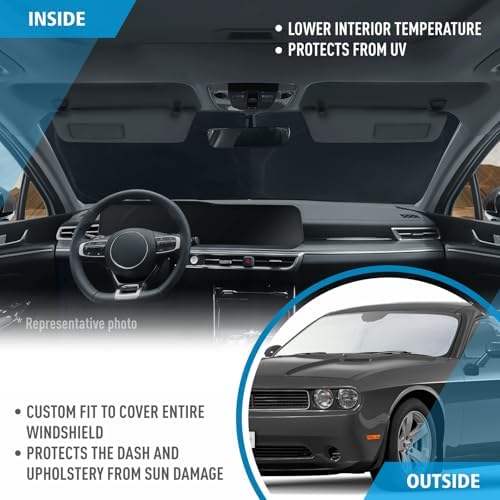 CLIM ART Windshield Sun Shade for Dodge Challenger 2008-2023, Custom-Fit Foldable Car Sunshade, Vehicle Sun Protector, Front Auto Windshield Cover, Car Accessories - WS2013 - Image 5