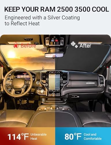 Proadsy Custom Fit 2010-2026 Dodge RAM Windshield Sun Shade, Blocks Heat - Image 2