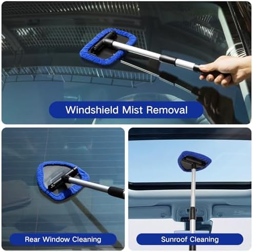 Qydipclin 10pcs Windshield Cleaning Tool Inside Car Window Cleaner Wash Kit with 4 Reusable Microfiber Pads 1 Spray Bottle and Extendable Handle Interior Auto Glass Wiper Kit, Blue&Gray - Image 2