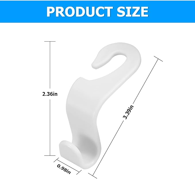 8sanlione 4 Pack Backseat Headrest Hooks for Vehicle Seats, White | PP plastic construction, rotating clip design, folds behind the seat, fits matching headrest posts, interior accessory - Image 2