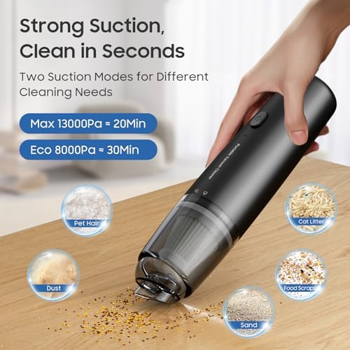 Handheld Vacuum Cordless, Car Vacuum Portable with 2 Suction Modes, Blow & Suction 2-in-1, Small Vacuum Cleaner for Car, Home, Pet Hair, Office, Desk, Keyboards (Dark) - Image 3