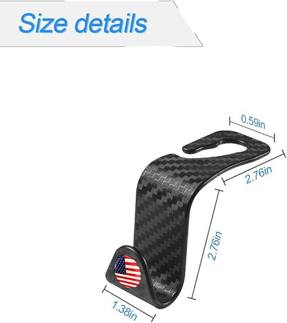 4 Pack Headrest Hooks for Vehicle Seats, Carbon Fiber/Red Flag | rear-row hanging storage, supports bags coats and groceries, fits matching headrest posts, interior accessory - Image 2