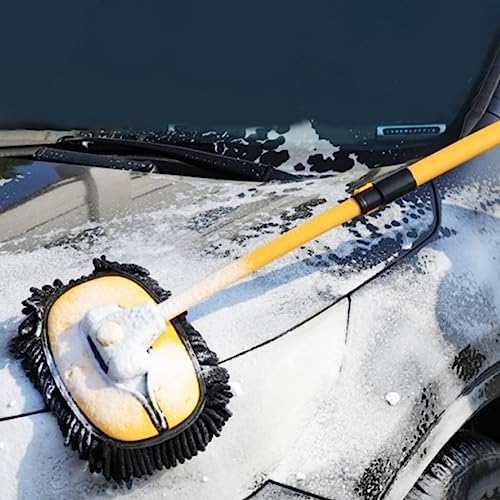 57'' Car Wash Brush with Long Handle Chenille Microfiber Car Wash Kit, Mitt Retractable Bent Pole Car Wash Brush for Cars RV Truck Boat (Light Yellow) - Image 6