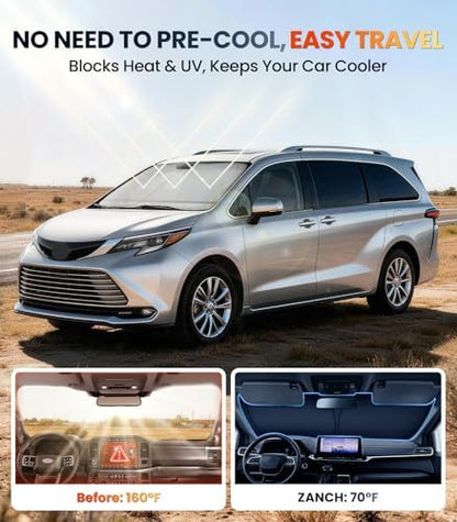 Zanch Custom Windshield Sun Shade for Toyota Sienna 2022-2026, 7-Layer UV & Heat Block, 3D Laser Scanned, Interior Protection, Keep Car Cooler, Foldable Minivan Accessories - Image 2