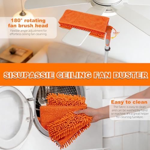 SISIUPASSIE 20FT Reach Ceiling Fan Cleaner Duster, Ceiling Fan Blade Cleaner with Extension Pole, Washable & Replaceable Microfiber Feather Duster Kits - Image 6