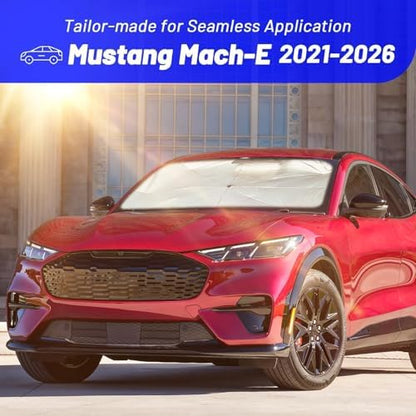 Windshield Sun Shade Umbrella for Ford Mustang Mach-E 2021-2026, Foldable Front Window Sunshade with 360° Rotating Shaft, Custom Fit Car Shades for Mustang Mach-E Accessories with UV & Heat Protection - Image 3