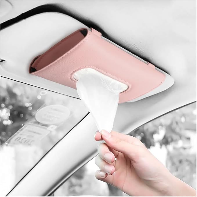 Carstuus Pink Sun Visor Car Tissue Holder, Cute Car Accessories for Women | Lovely Pink Tissue Box, Easy Paper Refill, Built-In Napkins, Easy-Access, Stylish Interior Decor, Car Essentials for Women - Image 7
