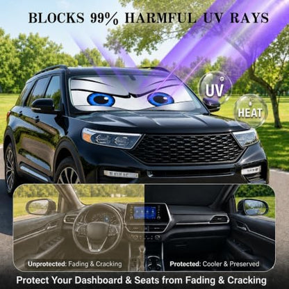 Car Windshield Sun Shade, Universal Fit Full-Size SUV Pickup, Sporty Silver - Image 3