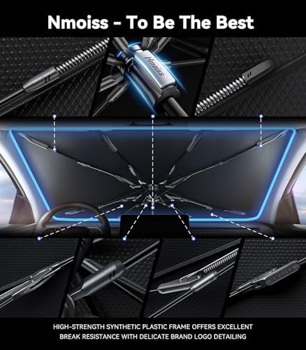 Nmoiss Windshield Sun Shade Umbrella for Ram - [Vinyl Coating Heat Shield] Protect Car from Sun Rays & Heat Damage Keep Cool and Protect Interior, Spring Structure Edge - Image 6