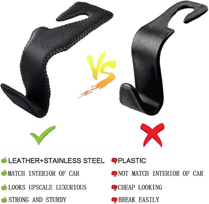 2 Pack Car Headrest Hooks, Microfiber Leather & Alloy Purse Hook Holds 45lb | Durable Alloy Material 360° rotating hooks hold bags, groceries up to 45lb; soft leather protects seats; fits most vehicles - Image 3