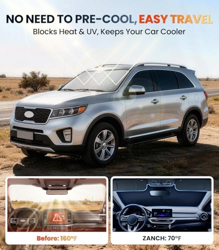 Zanch Windshield Sun Shade for Kia Sorento 2021-2026, 7-Layer Heat & UV Protection, 100% Light Blocking, 3D Scanned Custom Fit, Interior Protection, Keeps Cabin Cooler, Foldable SUV Accessories - Image 2
