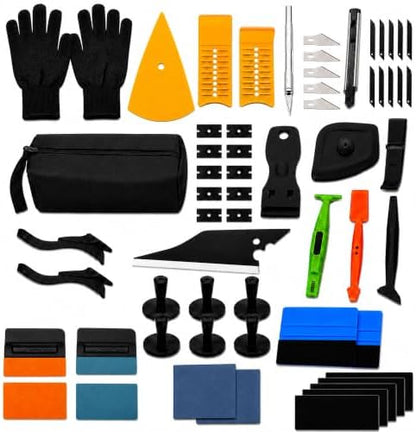 60 Pcs Vinyl Wrap Tool Kit for Car Wrapping, Window Tint Kit with Felt Squeegees, 6 Magnetic Holders, Film Cutter, Utility Knife, Scrapers & Storage Bag for Auto Vinyl, PPF, Decals by Unknown