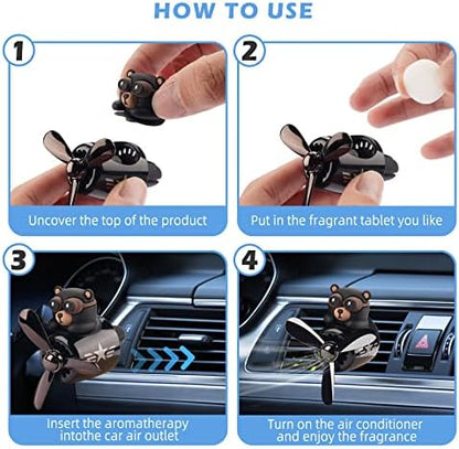 Car Air Freshener Cute Cartoon Bear Pilot Car Diffuser Rotating Propeller Automotive Air Outlet Fan Creative Car Perfume Decoration Cool Car Accessories Comes with 4 Fragrant Tablets - Image 6