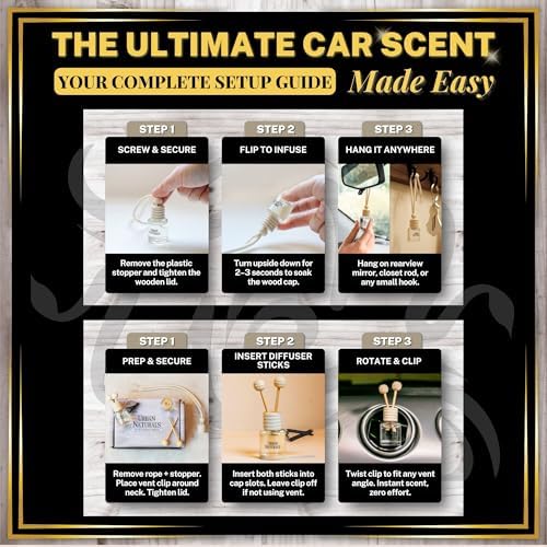 Urban Naturals Car Air Freshener Diffuser 3 Pack - Italian Leather Scent, 45+ Days Long Lasting Fragrance, Made in USA, Glass & Wood, Hanging Design + Vent Cip, Easy to Use - Image 6