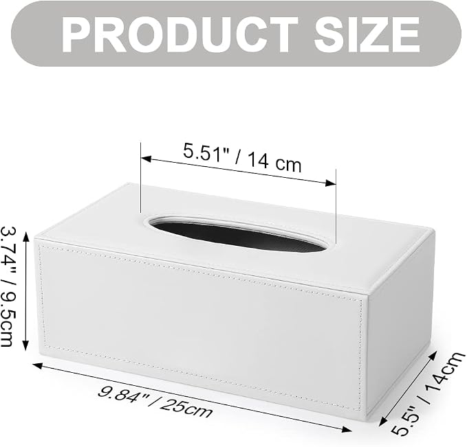KINGFOM Rectangular PU Leather Tissue Box Cover - Facial Tissue Paper Napkin Holder for Bathroom, Home, Office, Car Automotive Decoration with Magnetic Bottom(White) - Image 2