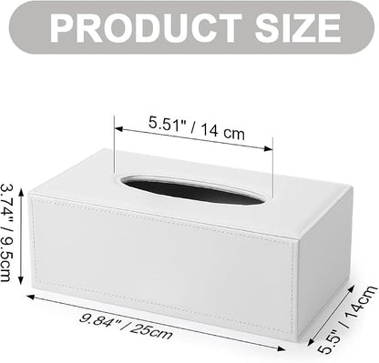 KINGFOM Rectangular PU Leather Tissue Box Cover - Facial Tissue Paper Napkin Holder for Bathroom, Home, Office, Car Automotive Decoration with Magnetic Bottom(White) - Image 2