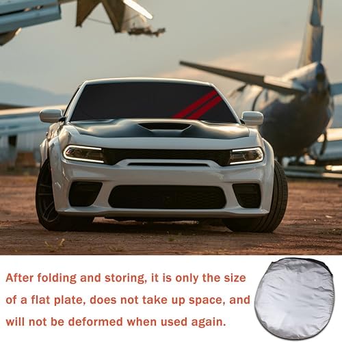 Front Windshield Sun Shade Fit for Dodge Charger Challenger Durango Journey Universal Fit to All Dodge Cars Foldable Sun Visor Protector Custom Fit Dodge Window Sunhade (Black) - Image 7