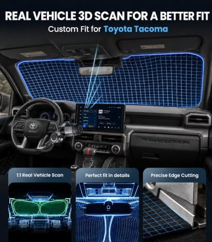 Zanch Custom Windshield Sun Shade for Toyota Tacoma 2016-2026, 7-Layer Heavy-Duty UV & Heat Block Protection, 3D Scanned Fit Front Window Shade, Instant Cooler, Foldable Truck Accessories - Image 5