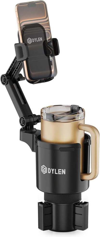DYLEN Cup Holder Phone Holder for Car, 2 in 1 Cup Holder Phone Mount | Long-Arm Supports 360° Rotation, Adjustable Base, Car Phone Holder Compatible with All Cell Phones| Anti-Slip&No Shake Design by DYLEN